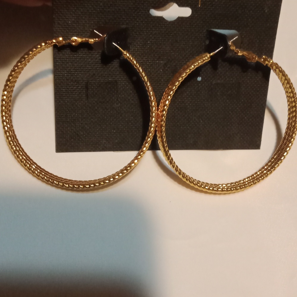 Traci Lynn Triple Play Gold Tone Hoop Earrings!